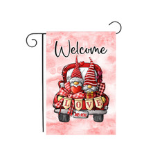 Truck with Gnomes "Welcome" Valentine's Day Garden Flag 12.5  x18"