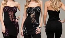 Black w/ Polka Dot Mesh Lace Overlay Tube Top