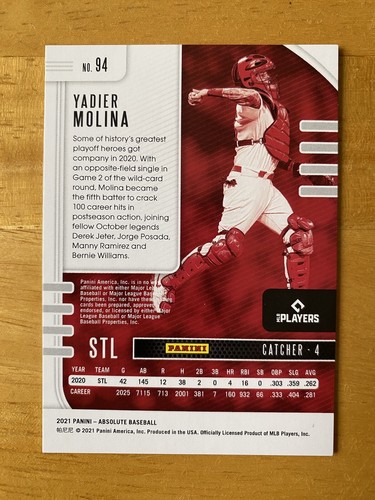 2021 Panini Absolute Holo Silver #94 Yadier Molina SN/199 - Picture 2 of 2