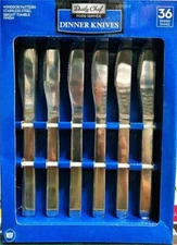 LOT OF 36 RESTAURANT-QUALITY WINDSOR PATTERN STAINLESS STEEL DINNER KNIVES   /dm