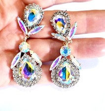 AB Drop Dangle Chandelier Rhinestone Crystal Pageant Bridal Earrings 2.5 Inch