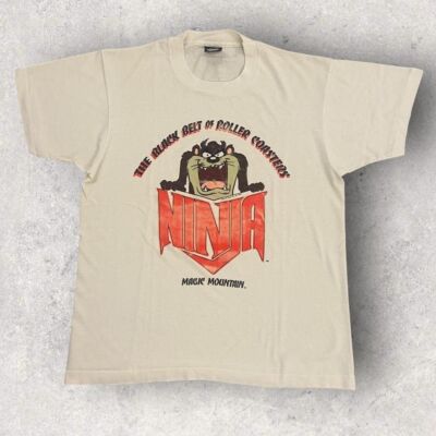 Vintage 80er USA Taz Ninja Achterbahn Magic Mountain Six Flags T-Shirt