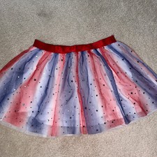 Girls Way To Celebrate Patriotic USA Flag 4th of July Double Tutu Skirt 10/12 L