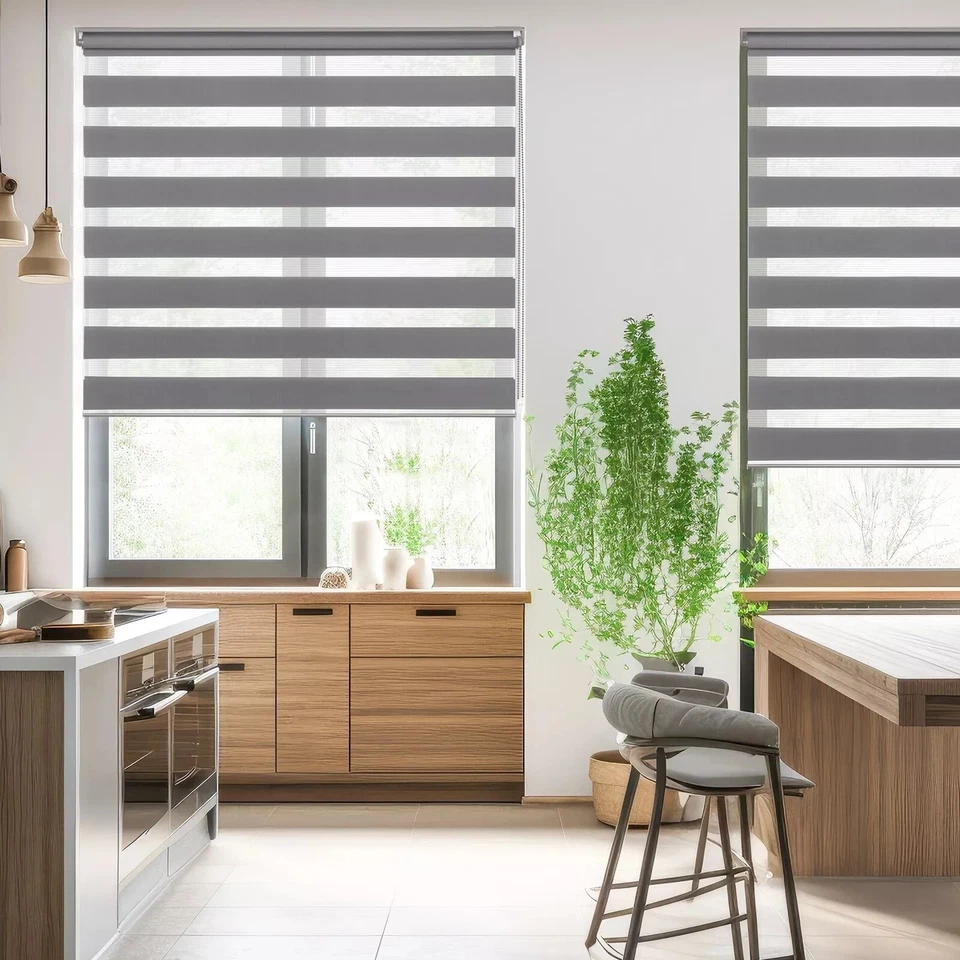 Doppelrollo Duo Rollo Klemmfix ohne Bohren Fensterrollo Zebrarollo Duorollo Grau - Bild 3 von 4