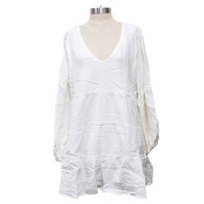 Charlie Holiday Agatha Tiered Dress White M Cotton Long Sleeve