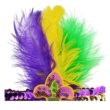 Sequins Feather Headpiece Mardi Gras Carnival Party Event Headband Flapper fo...