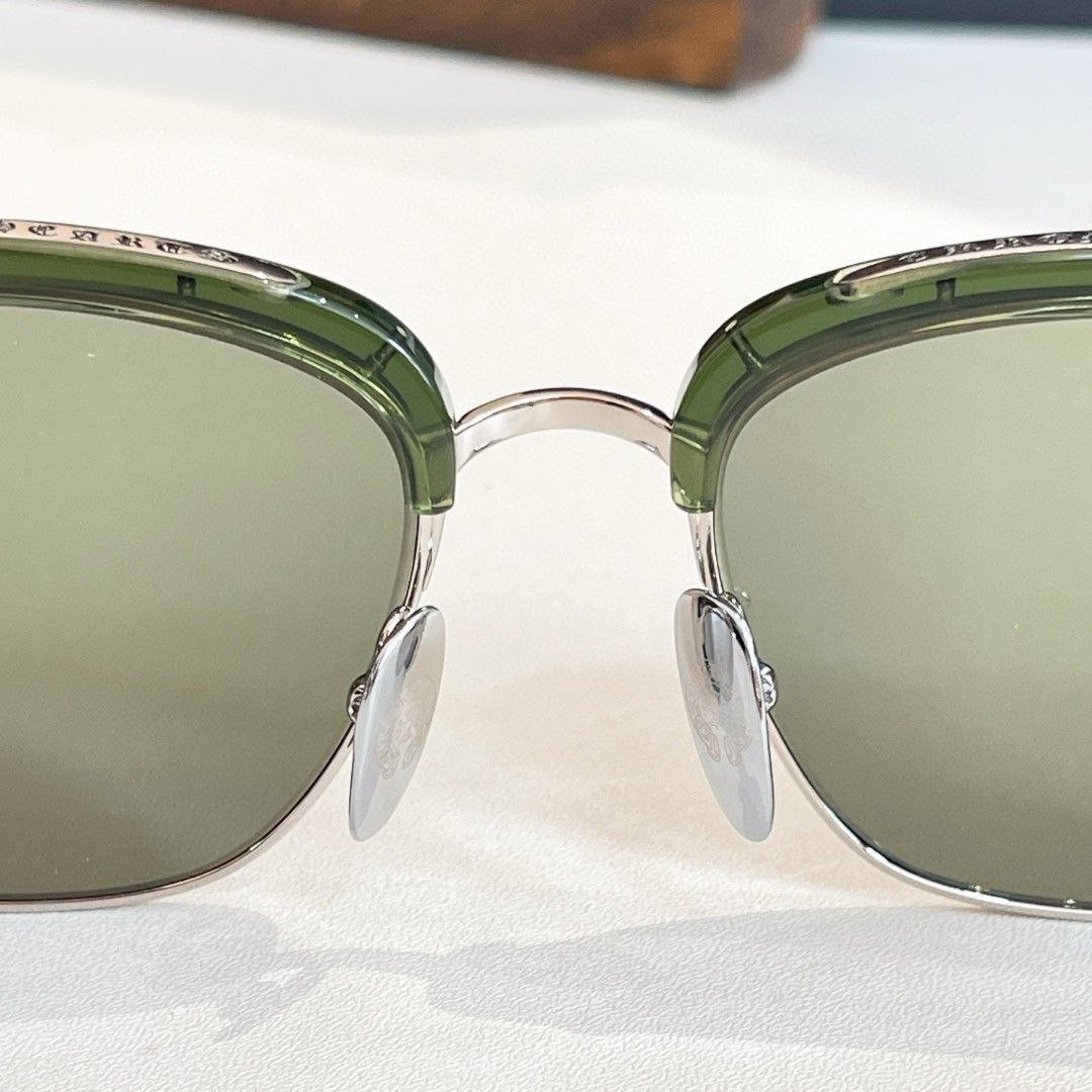 Chrome Hearts Green Lens Sunglasses Silver Frame Cross Temples Unisex w/ Case image 6