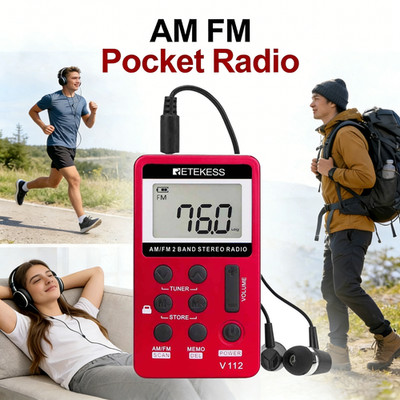 Retekess V112 Pocket FM/AM Radio Mini Receiver Digital Rechargeable Battery Gift