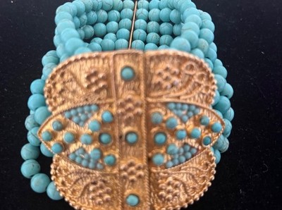 Vintage Eight Strand Turquoise Bead Statement Bracelet 