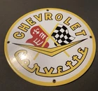 VINTAGE PORCELAIN ENAMEL ROUND CHEVROLET CORVETTE SIGN