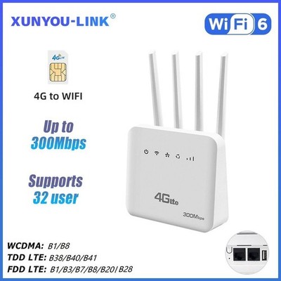 Xunyou-link 4g LTE Wifi Router Wifi 6 300mbps SIM Modem Wireless Wifi Modem Supp