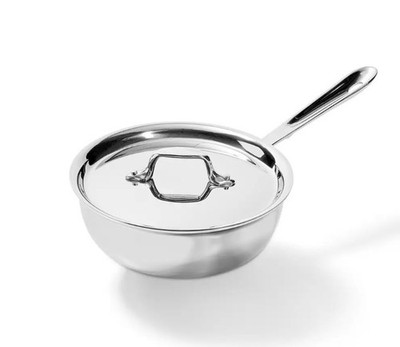 New All Clad D3 2 qt Polished 3-py Bonded Stainless Steel Saucier w/ Lid in Box
