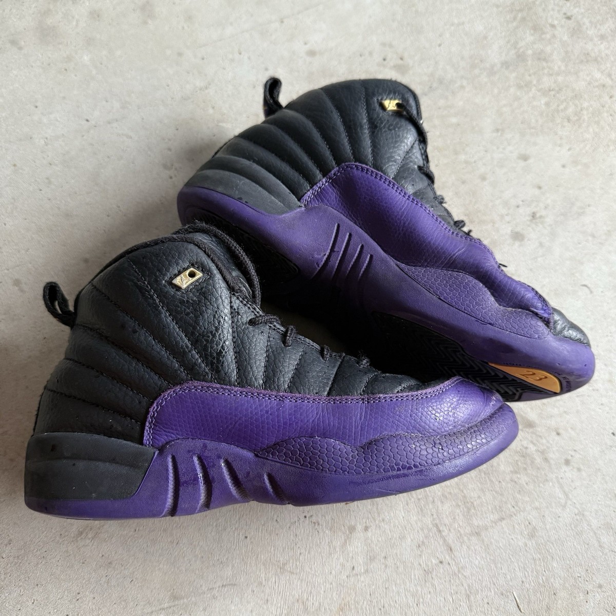 Nike Air Jordan 12 Retro Shoes Youth 3Y Black Purple Basketball Sneakers  Lace Up