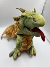 FOLKMANIS Green Wyvern Dragon 17" Plush Hand Puppet Gold Wings realistic