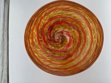 Patrick Kolten Signed Art Glass Platter 18  Orange Red Swirl Dated 2008