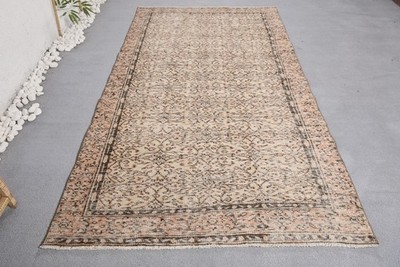 4,6x8,3 ft Rug, Turkish Vintage Rug, Beige Brown Patchwork Rug