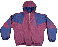Vintage 90s Adidas Trefoil Jacket Mens Medium Burgundy Navy Colorblock Hooded