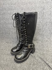 VTG BONGO Black Chunky Goth Platform Tall Combat Boots Y2K Women's Size 7 1/2 M