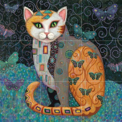 Ceramic Backsplash Tile Mural Cat Kitchen/Bathroom - Flutter - Marjorie Sarnat
