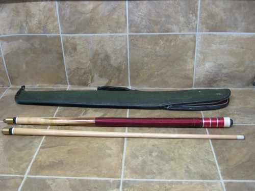 Vintage 2-Piece Billiard Pool Cue Stick With Case - Damaged Red Wrap