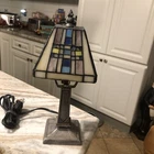 Vintage Tiffany/Mission-Style Stained Glass Corded Electric Table Lamp 12" Tall