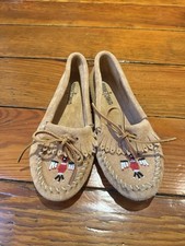 Minnetonka Thunderbird Beaded Moccasins Suede Native American Bohemian Size 8