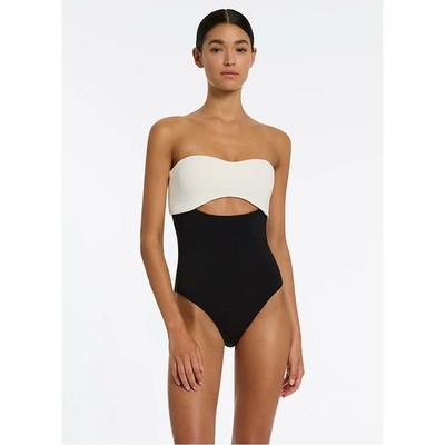 JETS VERSA RIB CUT OUT BANDEAU ONE PIECE - BLACK/White 4
