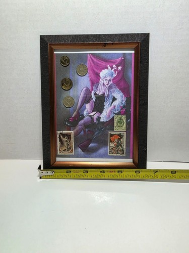 Vintage Soviet Pin-Up Art w/ USSR Coins & Stamps – Cold War Communist Decor - Picture 5 of 6