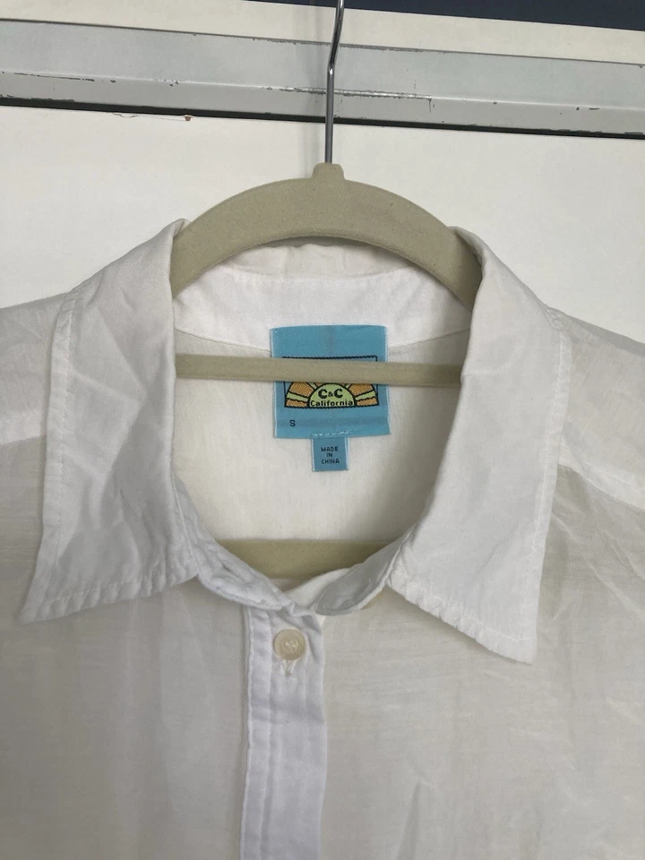 C & C California Soft Button Down Shirt White / Cream Size Small Silk/ Cotton - Image 2 of 4