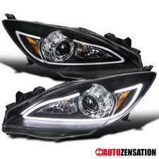 Black Fits 2010-2013 Mazda 3 LED Bar Projector Headlights Lamps Left+Right 10-13