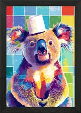 Colorful Koala with Toilet Paper Ha Framed Wall Art Poster Canvas Print Picture