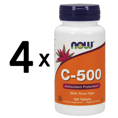 4 x NOW Foods Vitamin C-500 with Rose Hips - 100 tablets (77,48 EUR/kg)
