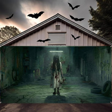 Halloween Scary Garage Door Cover Banner, 7x16ft, Ghost Female Horror Halloween
