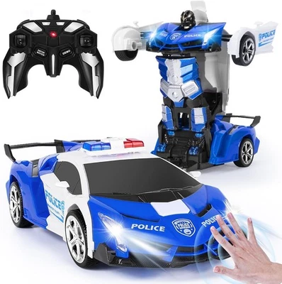 YELLCETOY Police Transform Toys Remote Control Car with Hand Gesture Sening LED Light