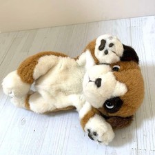Showa Retro Dog Plush Toy Lying Down with Realistic Paw Pads