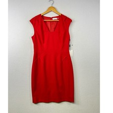NWT Calvin Klein Red Cap Sleeve Sheath V Neck Business Dress Size 8