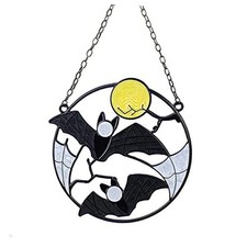 Bat Suncatcher Stained Enamel Metal Moon Window Hanging Suncatcher Panel Wall