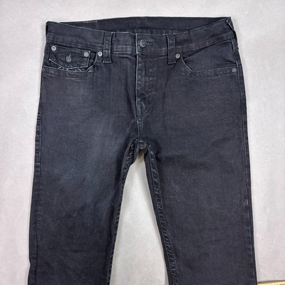 True Religion Jeans Mens 34x32 Black Rocco Dark Relaxed Skinny Stretch Dark Flap