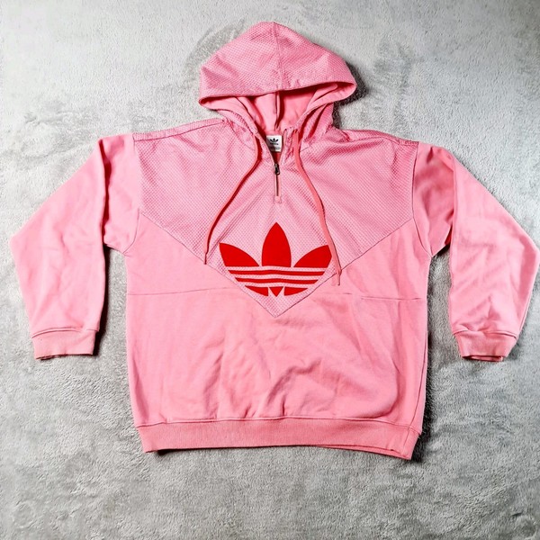 Adidas Size 12 Pink Mesh Velvet Logo Bubblegum Hooded Jumper Pullover Hoodie