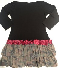 11pc LOT NWT GIRLS BLACL COTTON L/S DRESSES W/ CAMO RUFFLES SIZES 2T-8
