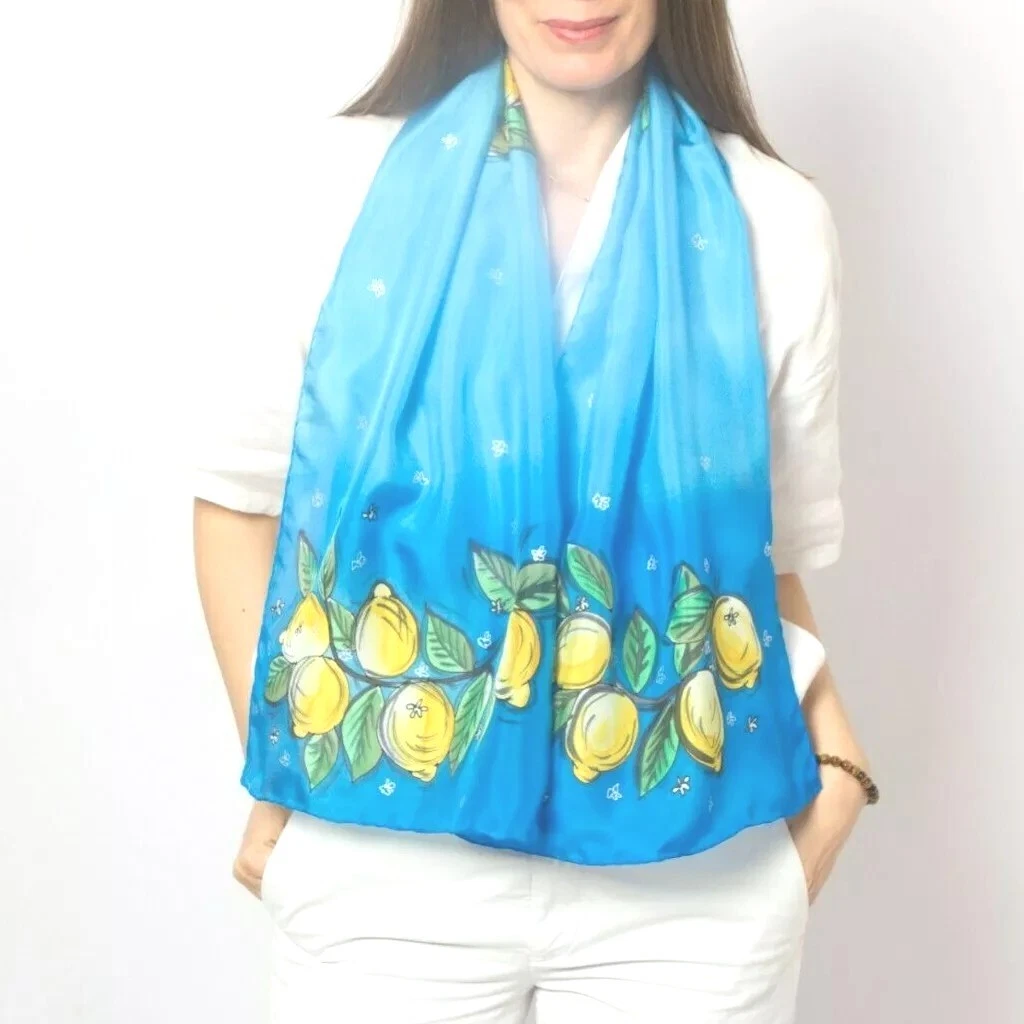 Lemon Hand Painted Pure Silk Scarf Lemon Scarf Summer Scarf Blue Silk Scarf Gift
Opens in a new wind