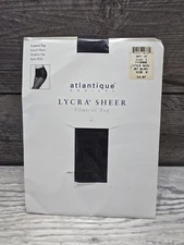 Atlantique Hosiery Sheer Control Top Jet Black Size B Shadow Toe Style 9226