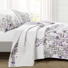 Lush Decor Tanisha Reversible Floral Quilt Set, 5 Piece Set, Full/ Queen,Gray...