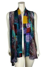 Damee Inc Abstract Print Mesh Duster Vest Size L Sleeveless Wearable Art To Wear