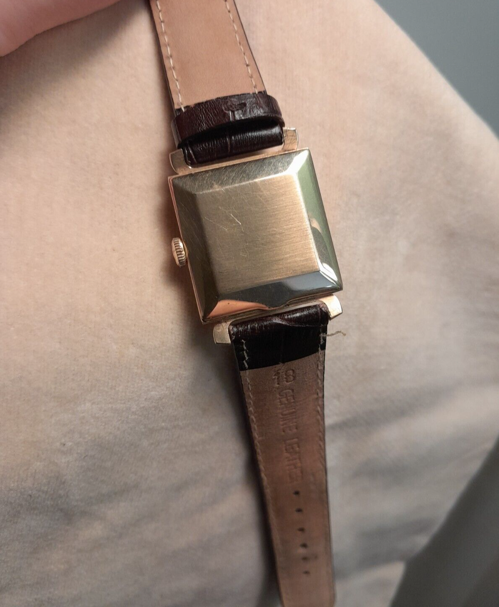 LEXON vintage square style with brown belt wristwatch golden accents 2000s Vintage Style Rectangular Gold Luxury Watch With  main image 4