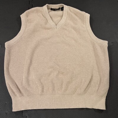 Greg Norman V Neck Sweater Vest Mens Medium Tan Brown Golf