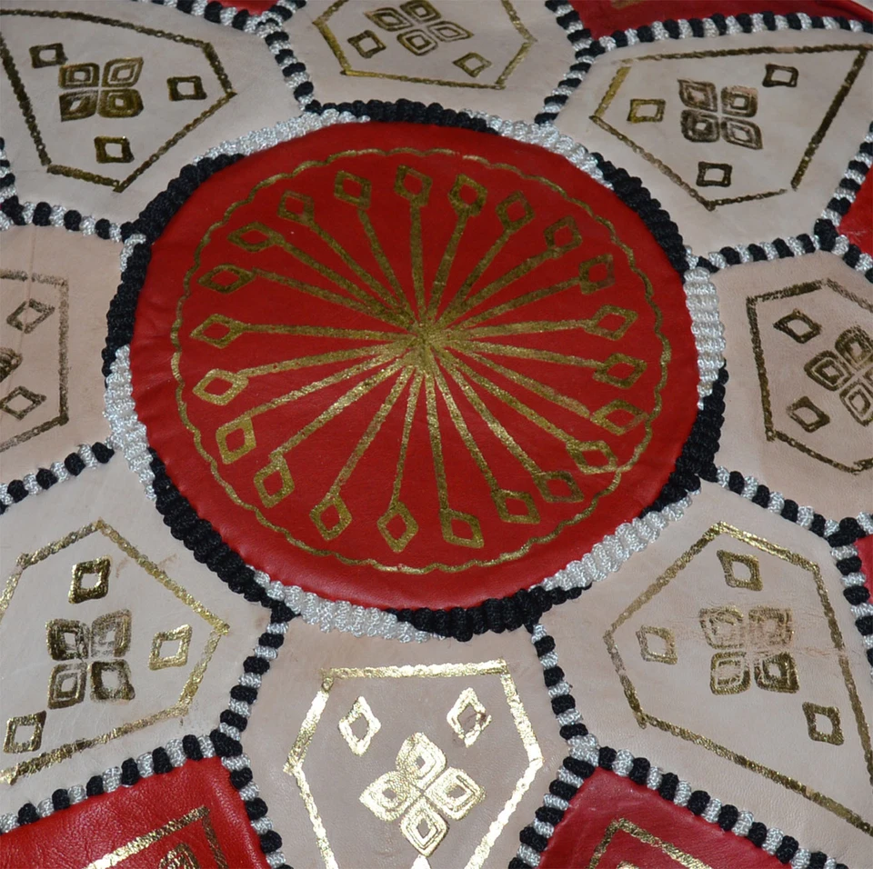 Pouf Moroccan Hassock Pooff Leather Genuine Pouff Ottoman Footstool Medium Red - Image 2 of 4