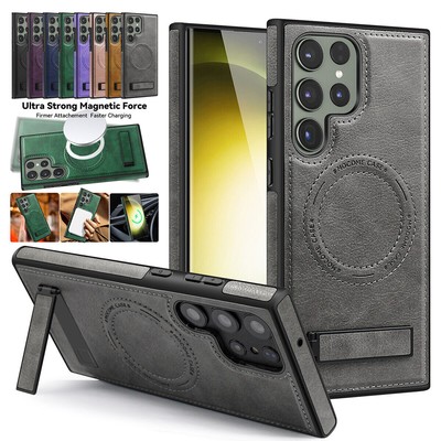 HOT For Samsung Galaxy S23 Plus S22 S23 MagSafe Magnetic Leather Kickstand Case