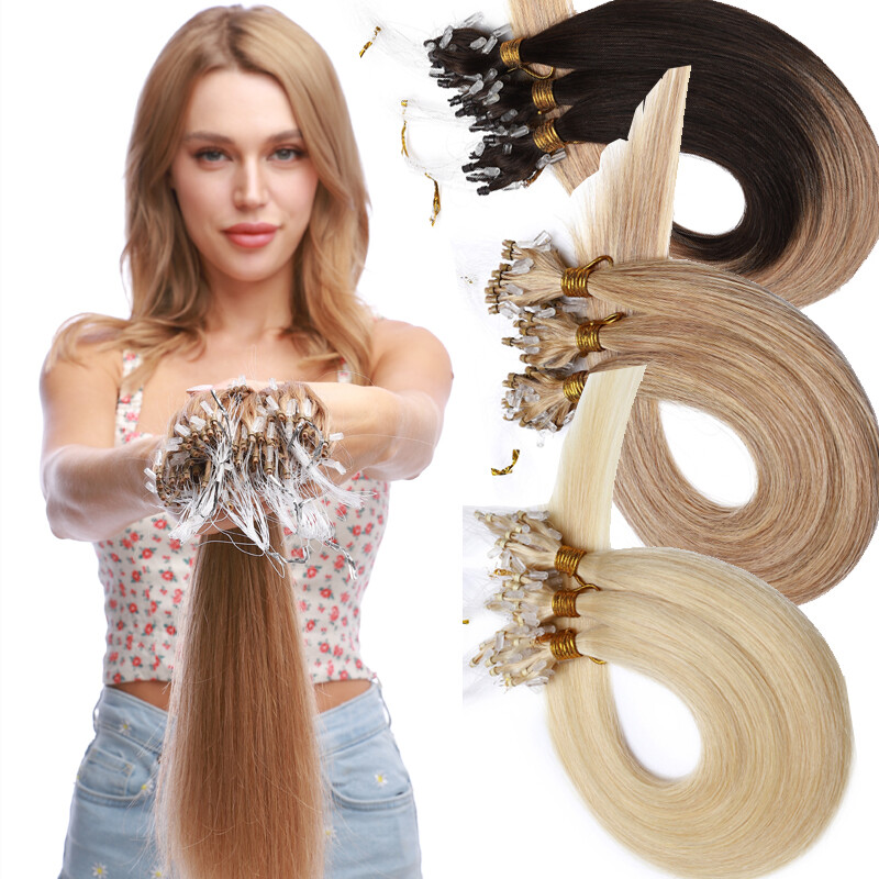 200S Thick Micro Loop Ring Tip Real Human Hair Extensions Micro Beads ...
