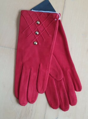 Handschuhe Damen Pittarda Leder Gr. M -  Nubuk -  Fb. rot
